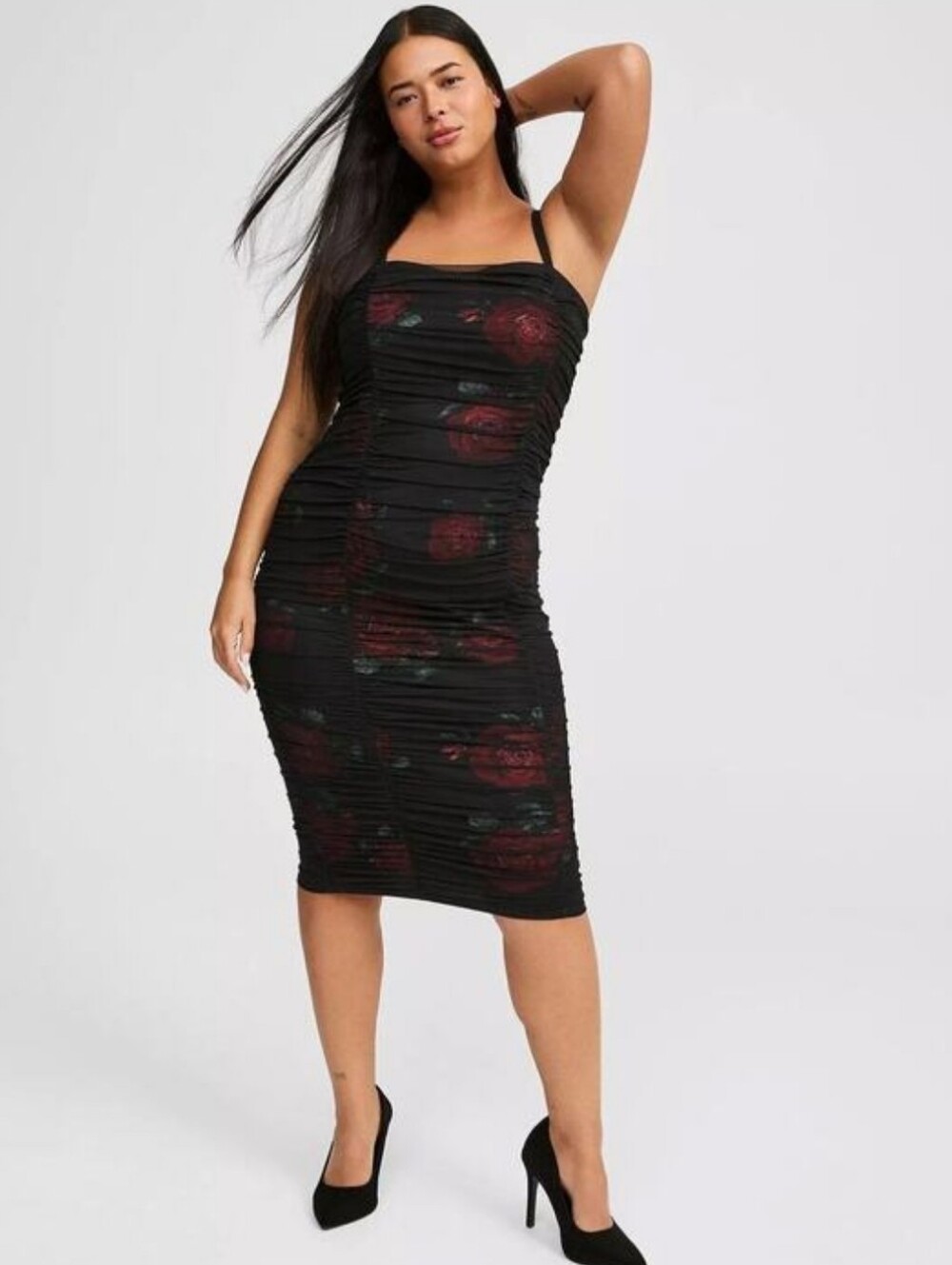 Torrid Marilyn Monroe ruched mesh rose midi pencil dress 00